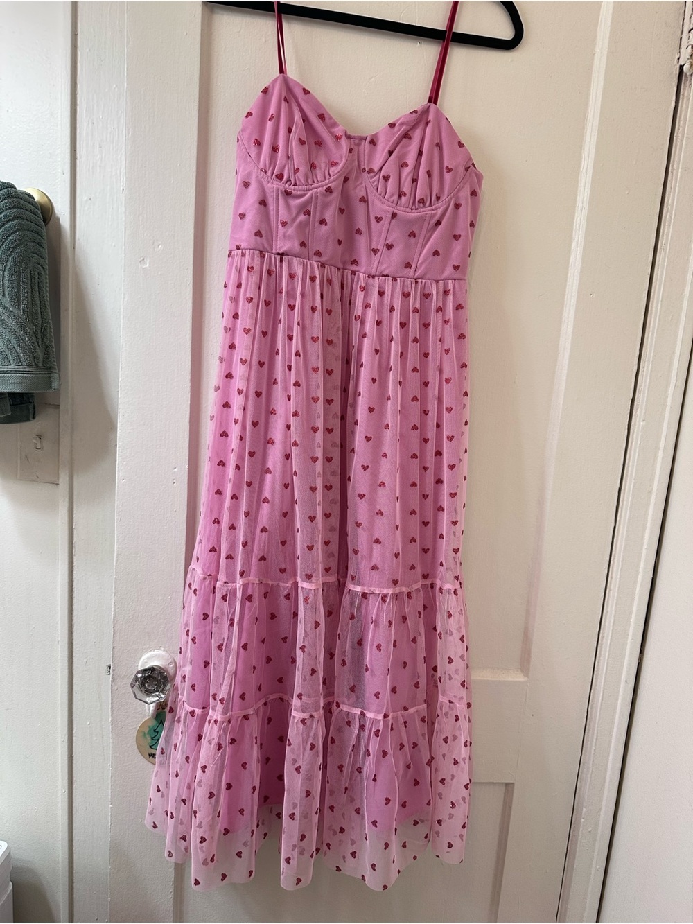 Betsey Johnson Pink Heart-Print Tiered Spaghetti-Strap dress